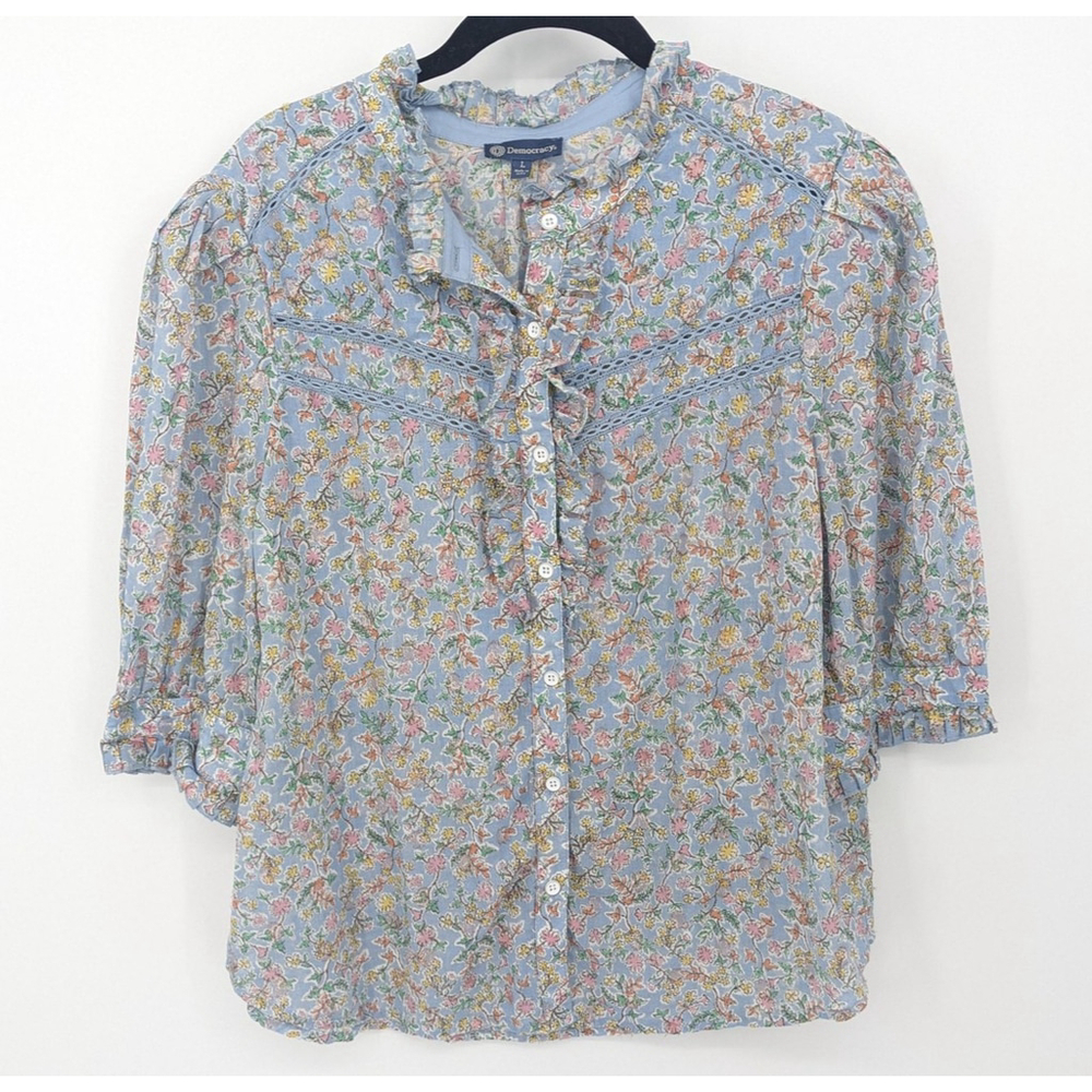 Democracy Floral Blouse - Blue and Pink